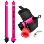 Surface Marker Buoy Scuba with Reel, 5ft High Visibility Diving Open Bottom Signal Tube Safety Sausage with Pouch Bag, 100ft ABS Dive Reel and Steel Double-Ended Bolt Snap (Hi-Vi Pink)