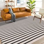 LEEVAN Black and White Striped Outdoor Area Rug 4x6 ft Patio Rugs Washable Woven Cotton Boho Living Room Rug Farmhouse Collection Large Floor Carpet for Courtyard/Bedroom