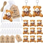 109 Pcs Mini Bear Toy Bear Keychain Tiny Plush Bear with White Organza Bags Thank You Tags and Rope Party Favors for Bear Baby Shower Decorations for Boy Girl, Wedding Birthday(Brown)