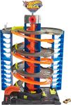 Hot Wheels City Mega Garage Playset with Corkscrew Elevator & Storage for 60+ Cars, Includes 1 Hot Wheels 1:64 Scale Vehicle, Gift for Kids 4 Years Old & Up, HFH03