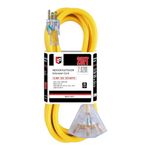 EP 25 Ft 12/3 Lighted Outdoor Extension Cord with 3 Electrical Power Outlets -12 Gauge 3 Prong SJTW Heavy Duty Yellow Extension Cable with 3 Prong Grounded Plug for Safety,UL Listed