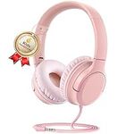 Kids Headphones Volume Limiter 94dB, DyBaxa Safer Foldable Lightweight Over-Ear Wired Headset, Portable On Ear Headphones for Kids School Online Learning Classes Travel Tablet, 3.5mm Jack, Pink