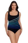 Longitude Women's Swimwear 8 Fan Tank Soft Cup One Piece Swimsuit, Blue, 14