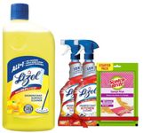 Lizol Kitchen Cleaner Spray - 450ml (Pack of 2) + 1 Free Scotch-Brite Sponge Wipe & Lizol Disinfectant Surface & Floor Cleaner Liquid, Citrus - 1 Litre