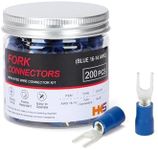 HKS 200PCS Insulated Fork Spade Wire Connectors - Blue 16-14 AWG M5 Stud Size #6 - Tinned Red Copper - U-Type Electrical Crimp Terminals
