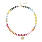 Charm Necklace Bubble Necklace Initial Necklaces for Women Colorful Beaded Gemstone Choker 14K Gold Bubble Letter Pendant Necklace Natural Stone Summer Beach Handmade Jewelry Gift (N)