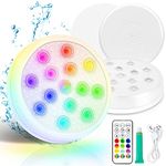 RIFPOD Pool Lights,Rechargeable Submersible 14 LED Lights with Remote,IP68 Waterproof,Underwater Lights Built-in Magnet,RGB Color Changing Lights for Pool,Pond,Fountain,Aquarium,Bathtubs,2 Pack