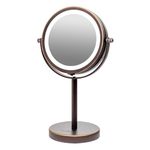 Ovente Lighted Tabletop Makeup Mirror, 6 Inch, Dual-Sided 1x/7x Magnification, Cordless, Operated, Cool-Tone LED Lights, Antique Bronze (MLT60BZ1X7X)