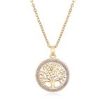 Dreamtimes Tree of Life Necklace for Women Stainless Steel Gold Color Clear Zircon Round Pendant Neck Chains Family Tree Fashion Charm Luxury Jewelry Wedding Gift (GOLD)