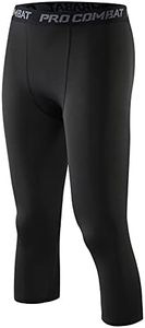 Smatstyle Men's 3/4 Compression Pants for Men Sport Base Layer Fitness Leggings Athletic Function Capri Tights (AU, Alpha, Medium, Regular, Regular, Black)