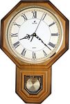 JUSTIME Traditional Schoolhouse Roman Pendulum Wall Clock Chimes Hourly with Westminster Melody Made in Taiwan (PP0258-R-LW Light Wood Grain)