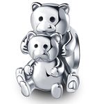 Mother and Child of Teddy Bear Charms, 925 Sterling Silver Mama Baby Bear Hug Beads, fits Pandora Mothers Day Bracelet, Gifts for Animal/Mom/Children/Family