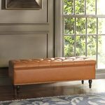 LEGACY OF COMFORT Arlecia Faux Leather Upholstered Ottoman Bench with Storage for Living Room, Storage Chest for Sofa Couch Bedroom Entryway (Camel Leather)