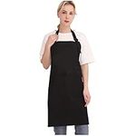 APRONPANDA Professional Adjustable Black 100% Cotton Apron with 2 Pockets Cooking Kitchen Chef Women Men Aprons for Home Kitchen, Restaurant, Coffee House, Baking Gardening BBQ