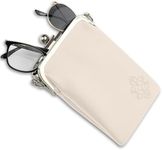 BORSALI Small Crossbody Bag for Women - Vegan Leather, Designer Purse for Phone, Sunglasses and Eyeglasses. Soft, Double Glasses Case with Removable Crossbody Strap for Use in Handbag - Cream