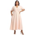 Instafab Plus Women's Beige Wrapped Neck Dress for Casual Wear | Short Sleeve | Polyester Fabric | V-Neck Dress Crafted with Comfort Fit for Everyday Wear (4XL)