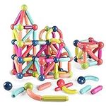 Magnetic Balls and Rods Set Building Sticks Blocks Vibrant Colors Different Sizes Curved Shapes Children Educational Stacking STEM Magnet Toys for Kids Age Over 3+(64 PCS)