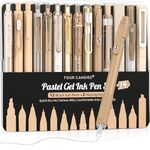 Four Candies 14Pack Pastel Gel Ink Pen Set,Cute Retractable 0.5mm Fine Point Pen,Note Taking Aesthetic Pens,12 Pack Black Ink Pens with 2Pack Highlighter, Smooth Writing Pens for School, Office(Brown)