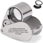 JYOME 40X Metal Illuminated Jewelry Loop Magnifier, Magnifying Glass with LED Light Pocket Folding Jewelers Loupe for Currency Detecting Jewlers Identifying Type Lupe