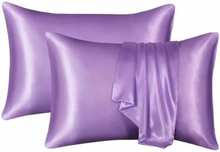 Fegor Premium Satin Pillow Covers for Hair and Skin Care - Purple Silk Pillowcases | Hair Breakage Prevention, Anti-Wrinkle Beauty Sleep, | Machine Washable (18" x 28" Pack of 2) (Purple)