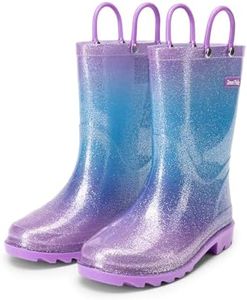 DREAM PAIRS Kids Rain Boots Glitter Boys Girls with Easy-on Handles Sparkly Waterproof Boots Outdoor Playing Rain Boots Unisex-Child,Size 1 Little Kid,Purple/Pink/Blue,KKEMRB2501