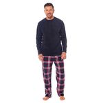 Toro Rocco Mens Fleece Pyjama Set Long-Sleeve Soft PJ Sleepwear Nightwear Top and With Check Pants Warm Winter Comfortable Men Pjs, Navy XX Large