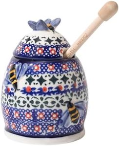 ZOOBEE Small Ceramic Honey Jar with Dipper and Lid, Handpainted 10oz Honey Pot, Microwave-safe Honey Container for Kitchen, Picnic, Travel -Starry Petals