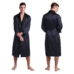 LilySilk Men's Silk Robe Luxurious Long Bathrobe 100% Mulberry Silk Sleepwear XXXL, Navy Blue