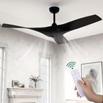 YITAHOME 52" Industrial Ceiling Fan No Light with Remote Control Black 3 Blade Ceiling Fans Modern Ceiling Fan Reversible 6 Speeds with Quiet DC Motor and 2 Downrods