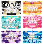 Draupnir 48 Pcs Friendship Bracelets Heishi Surfer Clay Bead Bracelets Set Stackable Beaded Preppy Jewelry Bracelets Friendship Boho Y2K Bracelets for Women Teen Girls Party Favors, 6.27 inch /15.93