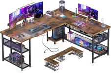 ODK 59" L Shaped Desk with Power Outlet and USB Charging Ports, Reversible L Shaped Computer Desk with Storage Shelves, Home Office Desk, Gaming Desk, Corner Desk, Vintage