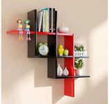 Shoper cart Wall Shelves for Living Room Stylish Wooden,Wall Mounted Book Shelf,Wall Shelf for Photos, Decorations, in Living Room, Kitchen, Hallway, Bedroom, Bathroom(Bent shelve) (RED-Black)