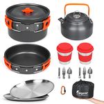 Bisgear Camping Cookware Kettle Heavy 18/8 Dinner Plate Pot Pan Mess Kit Stainless Steel Cup Utensil Backpacking Gear Bug Out Bag Cooking Equipment Picnic Cookset Carabiner & Fire Starter for 2 Perso