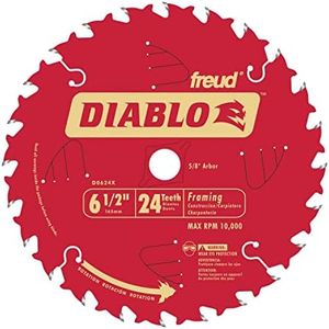 Freud D0624X Diablo 6-1/2-Inch 24-Tooth ATB Framing Saw Blade with 5/8-Inch Arbor, Multi