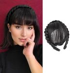 HAIR WALA™ Front Hair Bangs Fringe Hair Extensions Synthetic Fake Bangs Hair Neat Fringe Bangs with Double Row Braids Headband for Women Girls Bangs Hair (Color : Black)