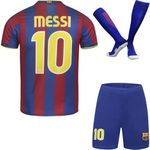 Soft Gardin Barcelona Kids Vintage 2009 Leo #10 Limited Edition Home Football Jersey Shorts Socks Gift Set Retro Youth Sizes (Blue/Red, 26)