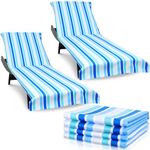 VitalCozy 2 Pcs Lounge Chair Cover Towel 30 x 85 in Microfiber Terry Stripe Beach Chair Cover with Pocket Chaise Lounge Towel Patio Chaise Lounger Covers for Pool Sun Outdoor(Blue)