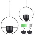 GFH Trade 2 pcs Boho Hanging Metal Planters+Hooks+Screws for Indoor&Outdoor Plant Modern Wall&Ceiling Planter Mid Century Minimalist Air Pot Holder for Decor Black