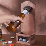 Bottle Opener with Cap CollectorCatcher,Vintage Wooden Wall Mounted Bottle Opener£¬Ideal Gift for Men and Beer Lovers, Use as Bar Decoration.