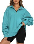 Famulily Winter Women Solid Color Fleece Workout Pullover Quarter Zip Casual Ladies Sweatshirts Tops with Pockets Blue L