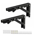 Folding Shelf Brackets 10 Inch, 2 Pack Heavy Duty Shelves Bracket Wall Mounted Foldable Shelving Brackets for Folding Desk Bench Drop-Leaf Table, Sturdy & Space-Saving, Load Capacity: 55kg / 120lbs