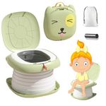 Travel Potty 3-in-1 Portable Potty for Toddlers with Travel Bag Foldable Training Toilet Seat Kids Carry Potty Chair for Car Camping Indoor Outdoor Bathroom - KAMHBE (Green)