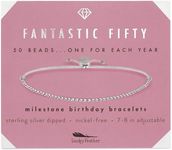 Lucky Feather 50th Birthday Gifts for Women Turning 50 - Sterling Silver Dipped Beads Bracelet on Adjustable Cord, 50th Birthday Jewelry Gift Ideas for 50 Year Old Woman