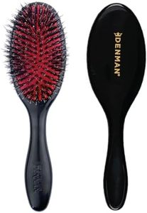 Denman D81S Small Hair Brush with Soft Nylon Quill Boar Bristles - Porcupine Style Cushion Brush for Grooming, Detangling, Straightening, Blowdrying and Refreshing Hair – Black
