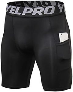 Black Compression Shorts Men with Pocket Cool Dry Gym Running Shorts Workout Leggings Shorts Sports Spandex Underwear
