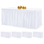 4 Pack White Table Skirt for Rectangle Tables 9FT Polyester Table Skirt Pleated Ruffle Table Decorations for Party Banquet Trade Birthday Wedding Bridal Shower Home