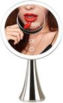 9inch Lighted Round Makeup Vanity Mirror, 5X/10X Dual Magnification with Ultra Bright LED Lights Beauty Mirror, Rechargeable, Cordless, Touch Control Adjustable Brightness, Brushed Stainless Steel