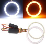 Qasim 1 pair of 80MM LED Angel Eyes Halo Rings White+Amber Switchback for Car Motorcycle Headlight DRL Fog Light 4014 102SMD DC12V