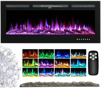 INMOZATA Electric Fireplace Wall Mounted Insert Recessed 50 inch Wall Electric Fires Heater Touch Remote Control 12 LED Color Flame Effect, Crystal with Log Set