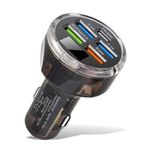 Car Charger, 5-Port (4 USB + 1 Type-C) Fast Charging Car Charger 65W, Transparent Case and 4 USB Ports Car Charger Adapter Compatible with iPhone 15 14 13 12 11 Pro Max, Galaxy S23, Pixel Car Charger